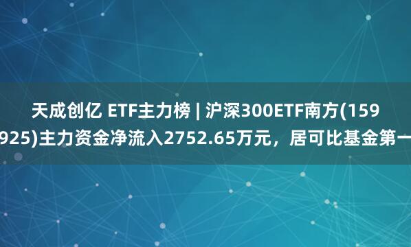 天成创亿 ETF主力榜 | 沪深300ETF南方(159925)主力资金净流入2752.65万元，居可比基金第一